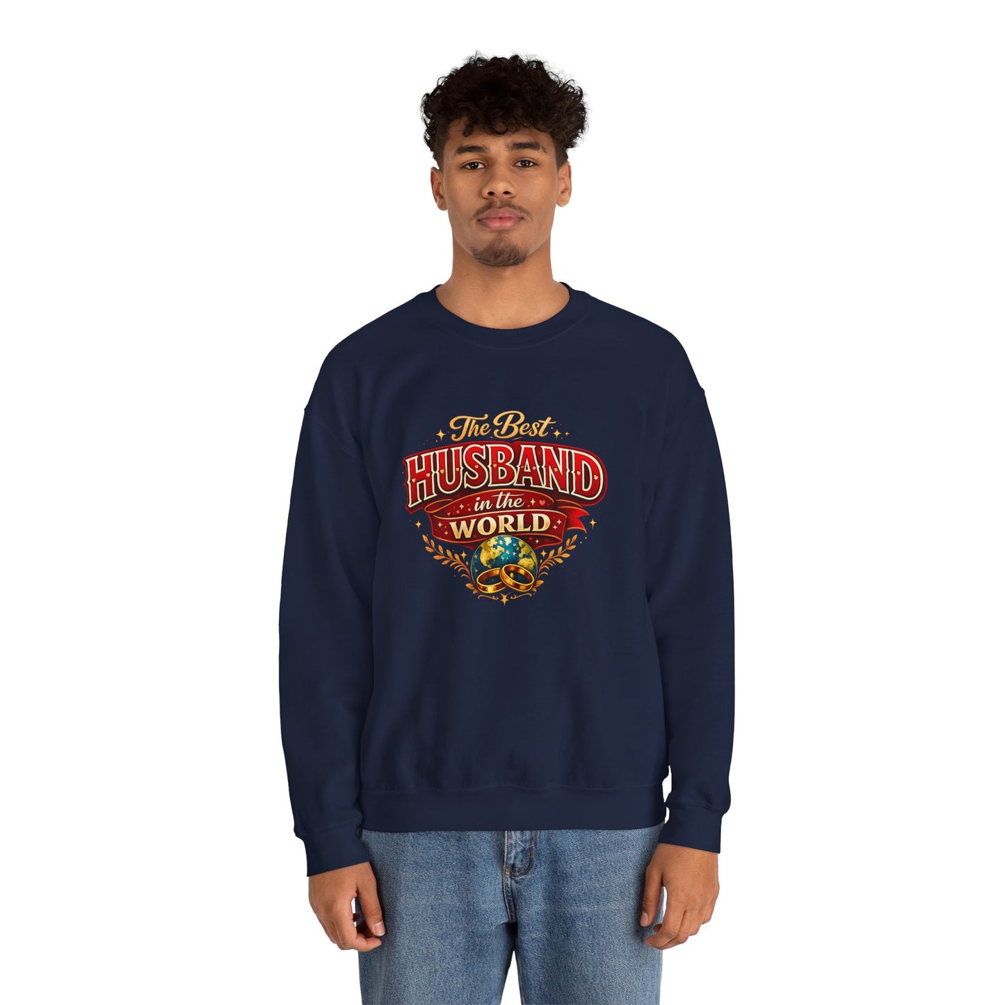 Crewneck Sweatshirt — "The Best Husband in the World" Vintage Globe Gift