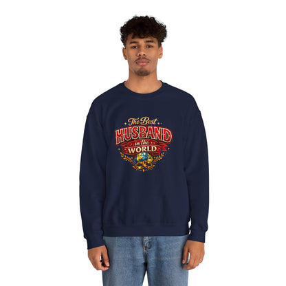 Crewneck Sweatshirt — "The Best Husband in the World" Vintage Globe Gift