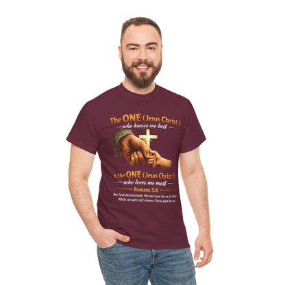 Christian T-Shirt — "The ONE (Jesus Christ)" Cross & Romans 5:8 Inspirational Tee