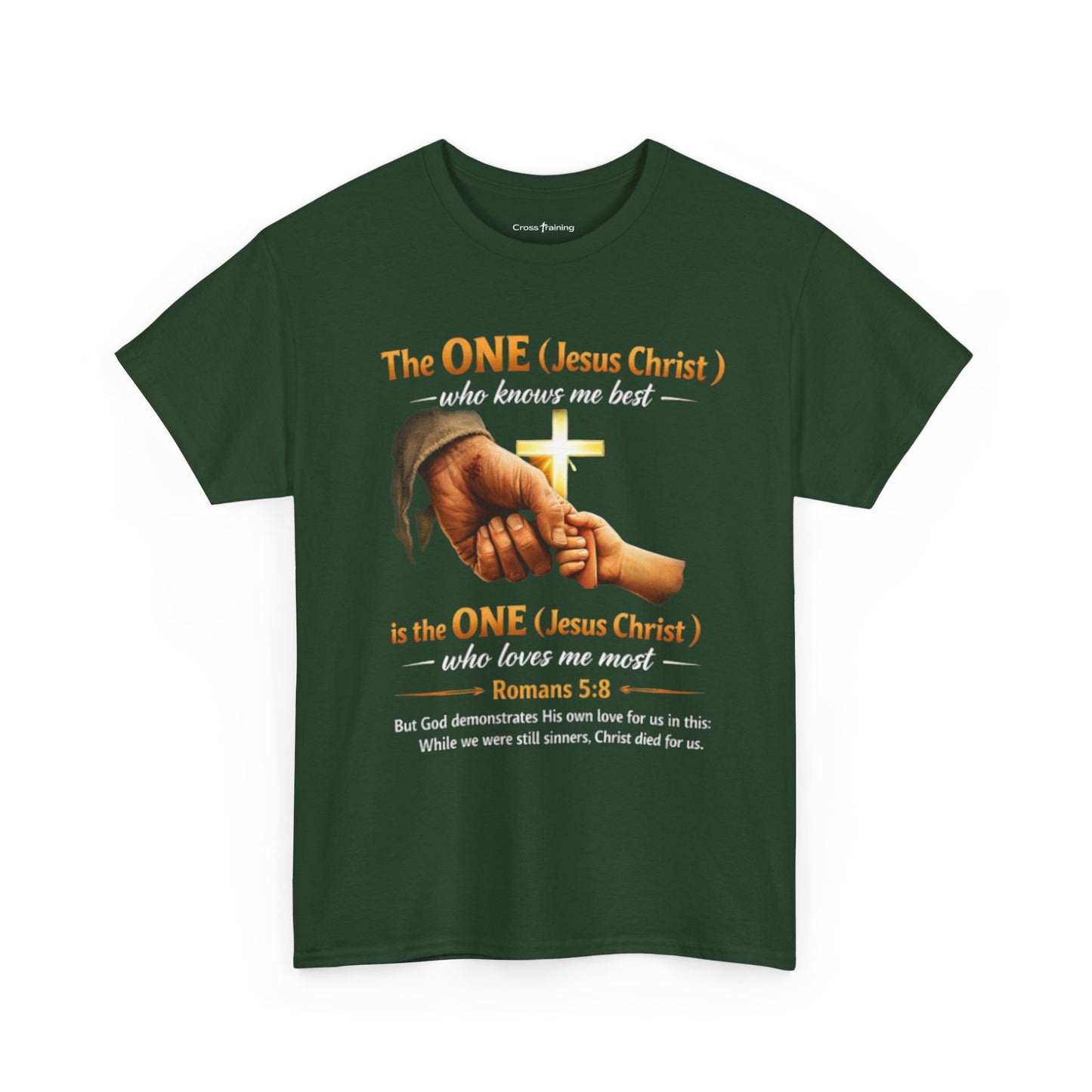 Christian T-Shirt — "The ONE (Jesus Christ)" Cross & Romans 5:8 Inspirational Tee