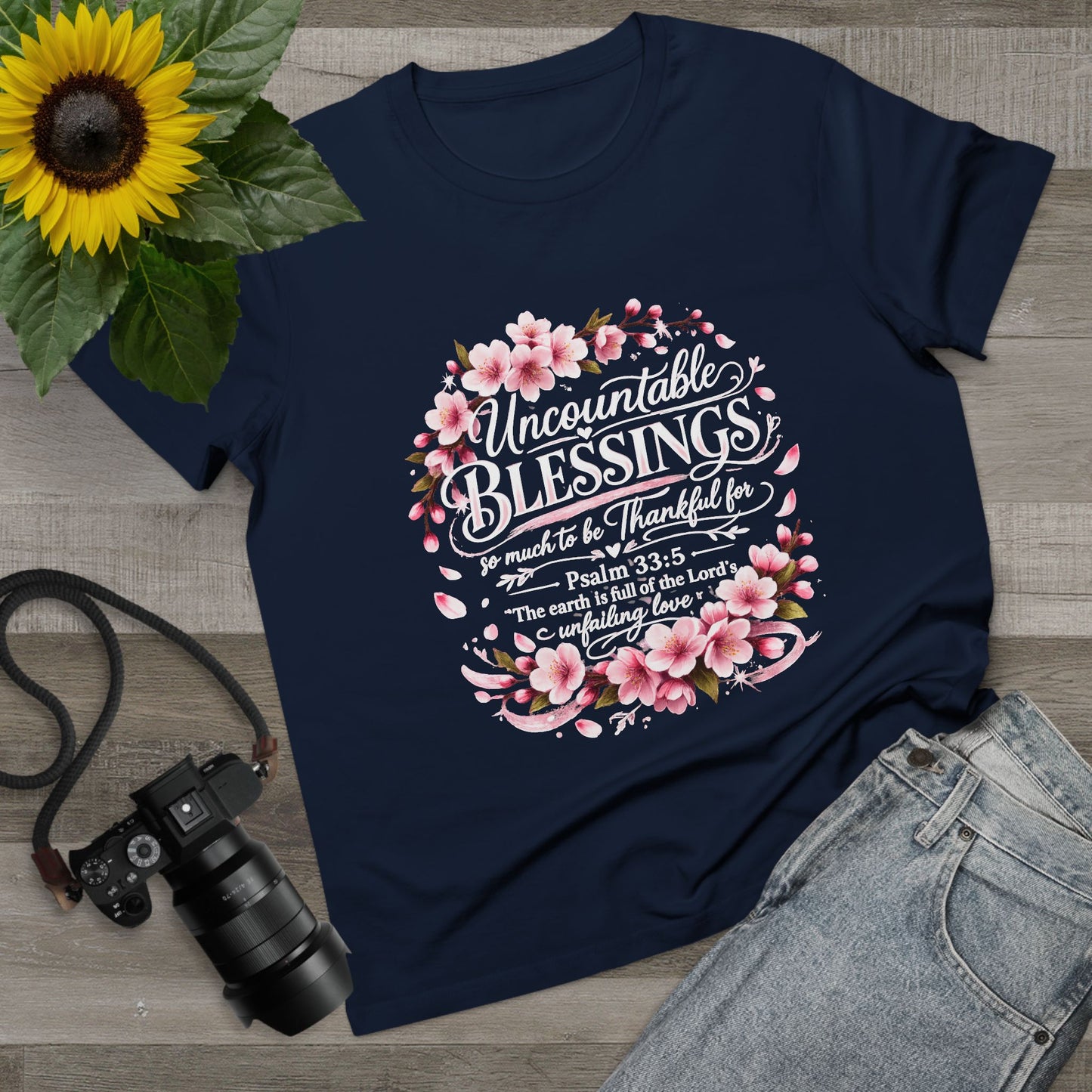 Uncountable Blessings Women’s Tee – Floral Psalm 33:5 Inspirational Shirt