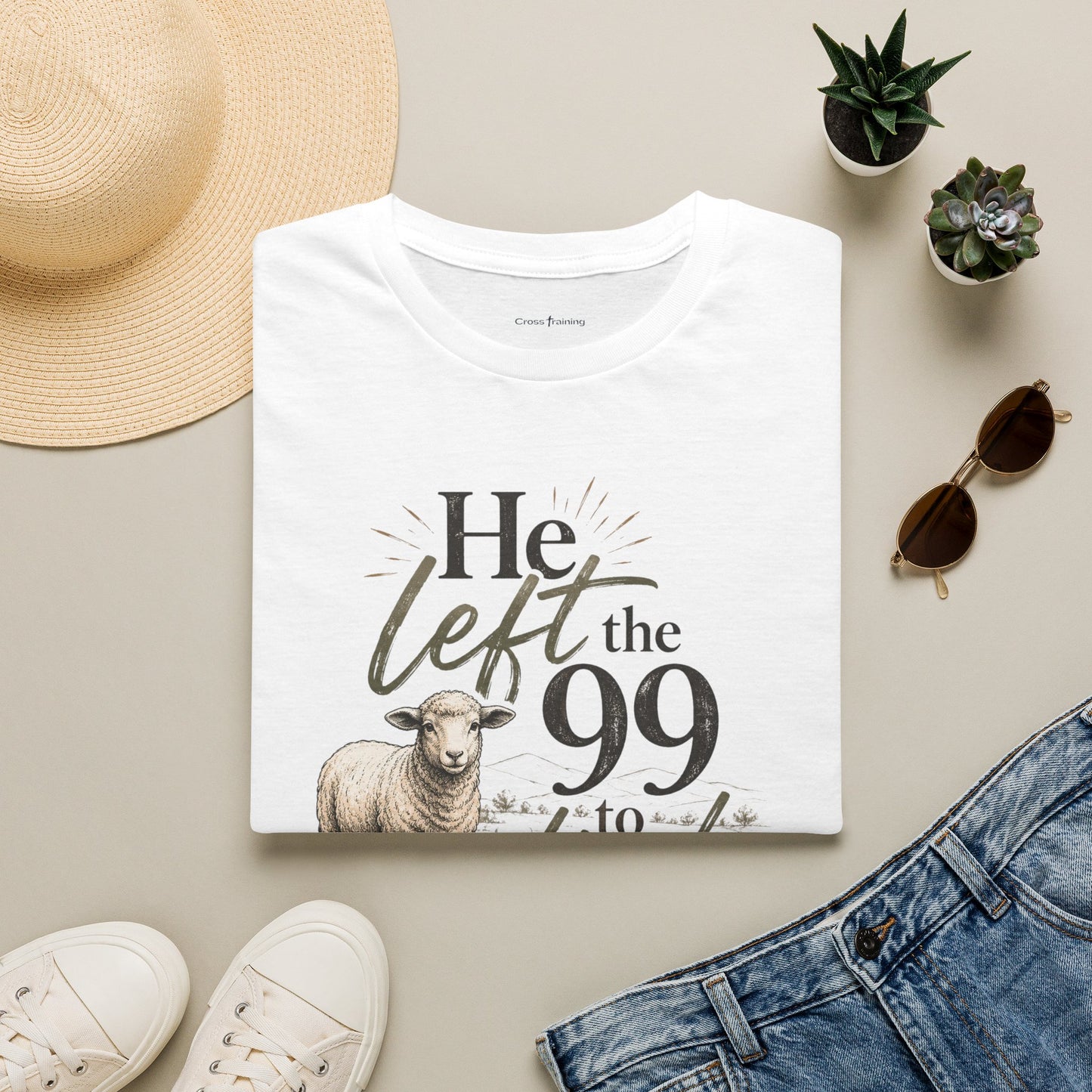 He Left the 99 T-Shirt — Christian Shepherd & Lamb Faith Tee