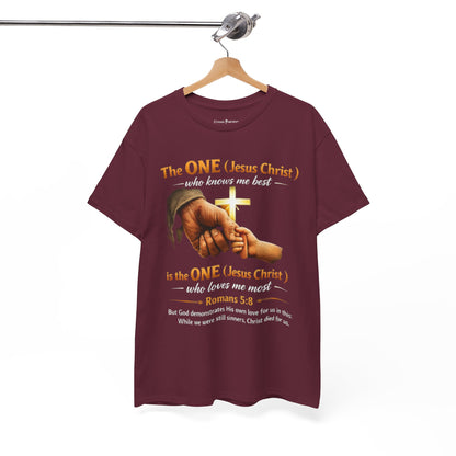 Christian T-Shirt — "The ONE (Jesus Christ)" Cross & Romans 5:8 Inspirational Tee