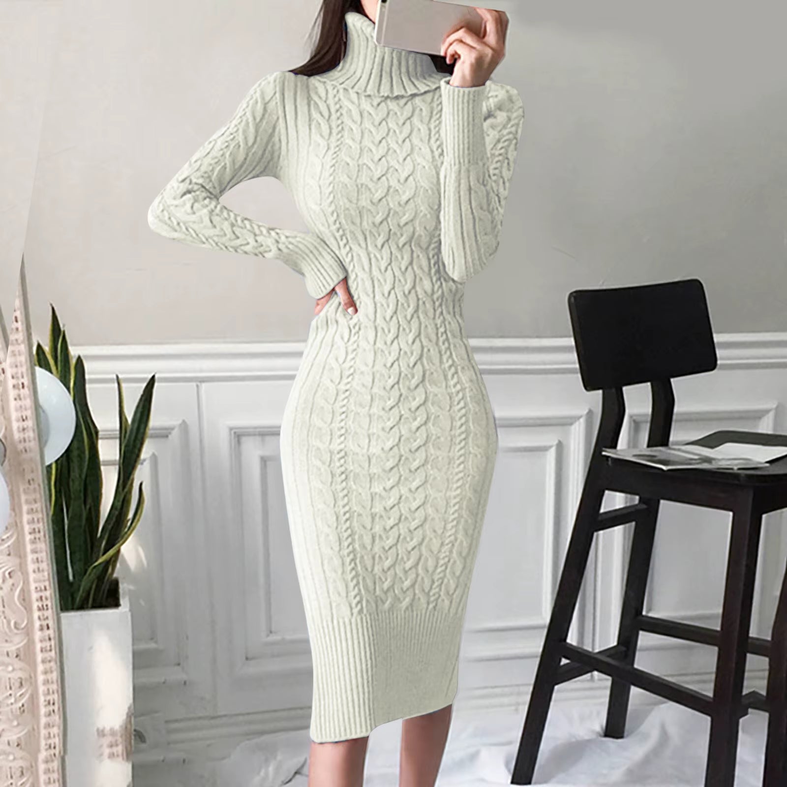 Autumn and Winter Womens Long Sleeve Turtleneck Sweater Dresses Warm Knitted Bodycon Pullovers Jumper Dresses Vestidos Largos