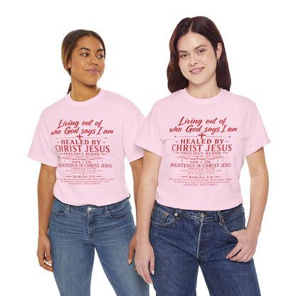 Christian Faith T-Shirt — "Living Out of Who God Says I Am" Inspirational Tee