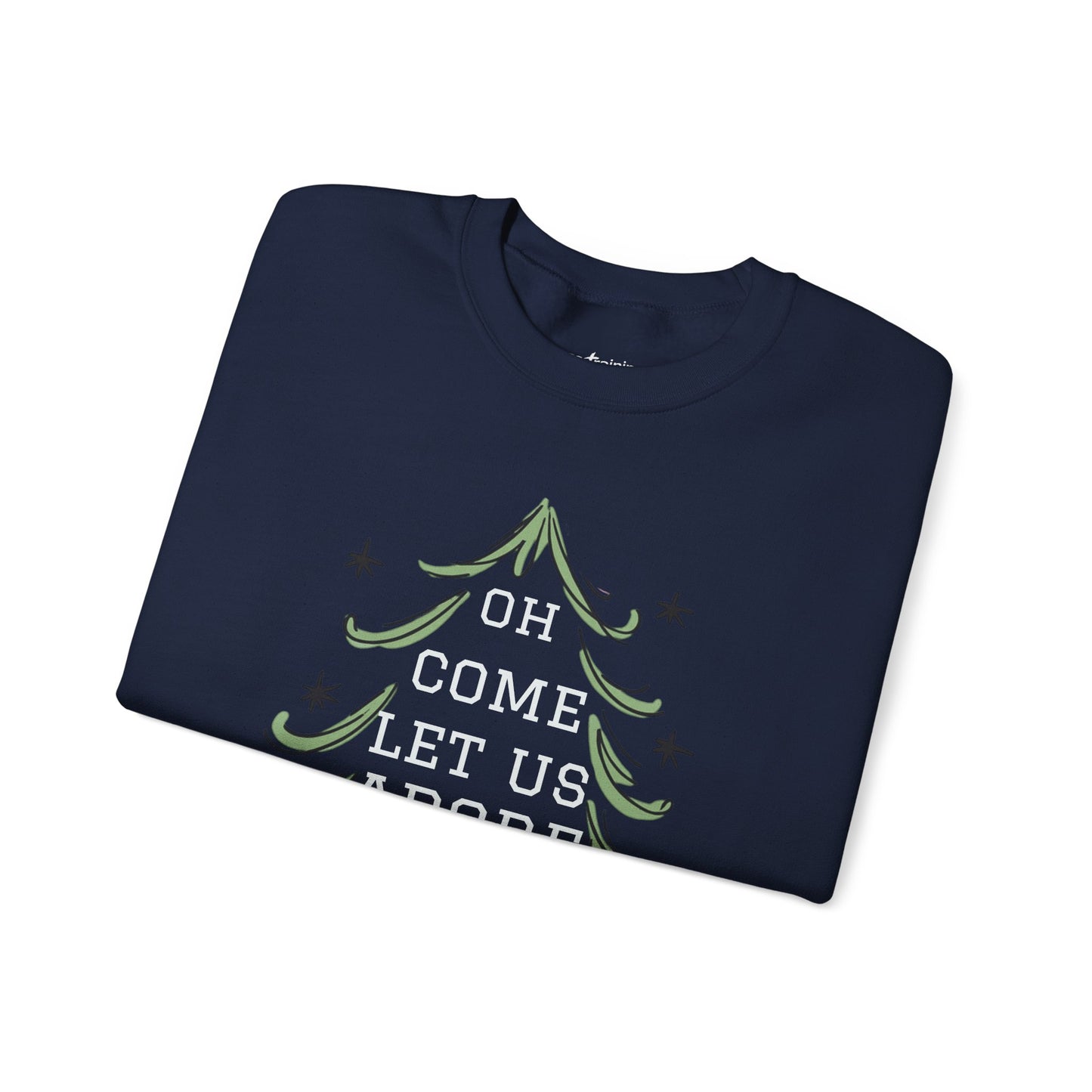 Unisex-Oh Come Let Us Adore Him Sweatshirt — Christmas Tree Nativity Holiday Crewneck