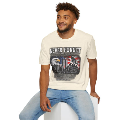 Never Forget 9/11 Memorial T-Shirt — American Flag & Eagle Tribute