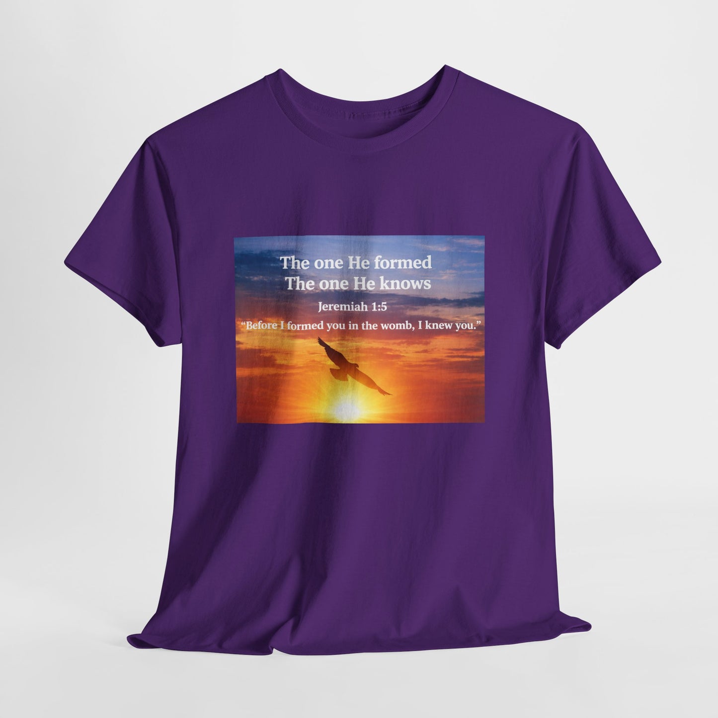 Christian Sunset T-Shirt — "Before I Formed You I Knew You" Scripture Tee