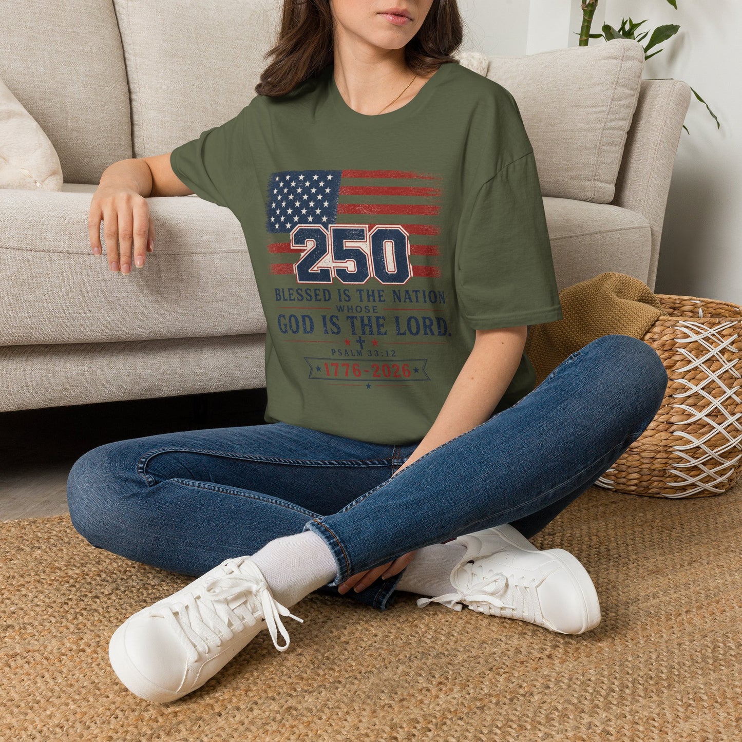 250th Anniversary Flag T-Shirt — "Blessed Is The Nation" Patriotic Tee