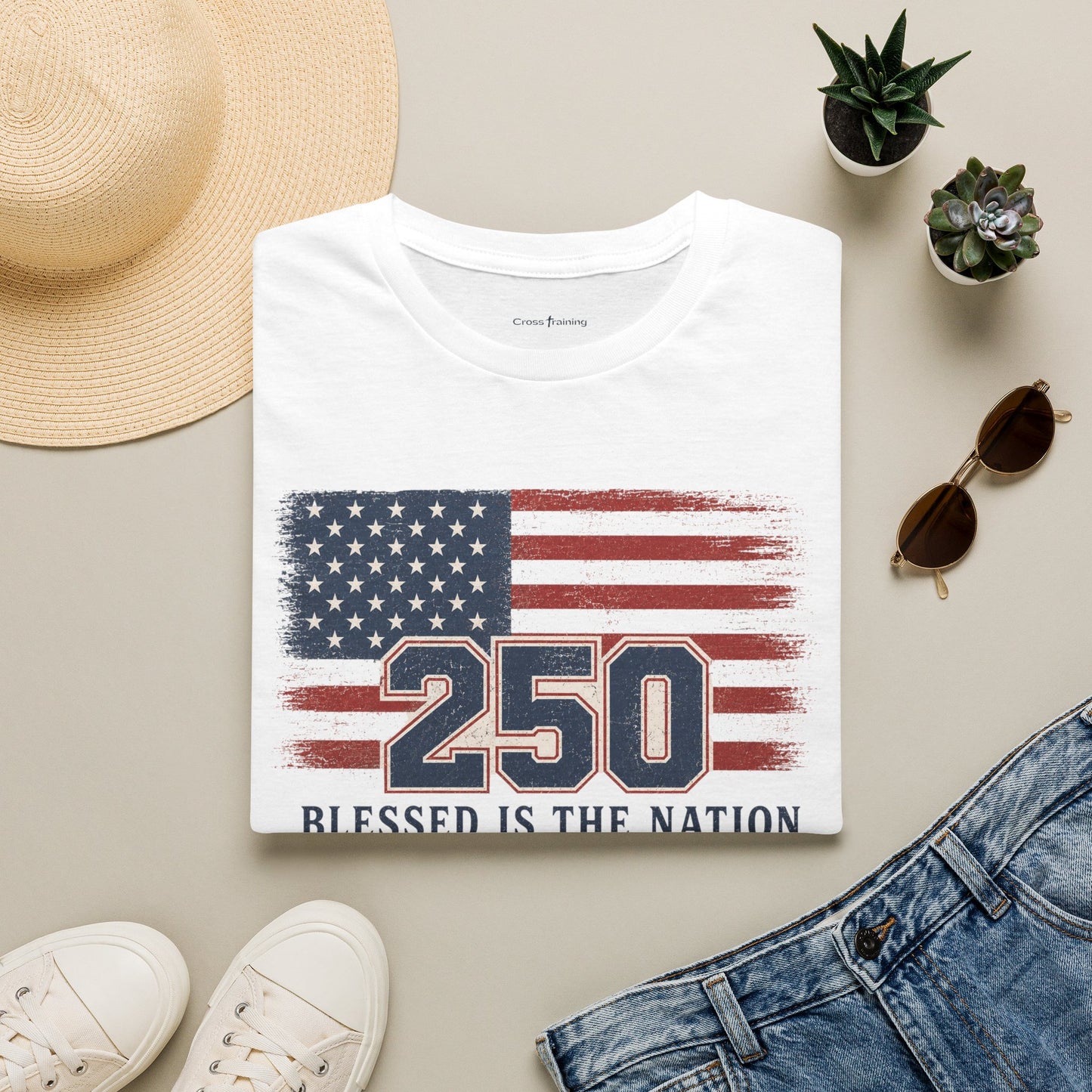 250th Anniversary Flag T-Shirt — "Blessed Is The Nation" Patriotic Tee