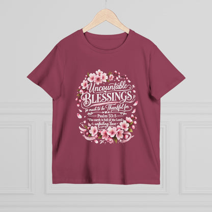 Uncountable Blessings Women’s Tee – Floral Psalm 33:5 Inspirational Shirt