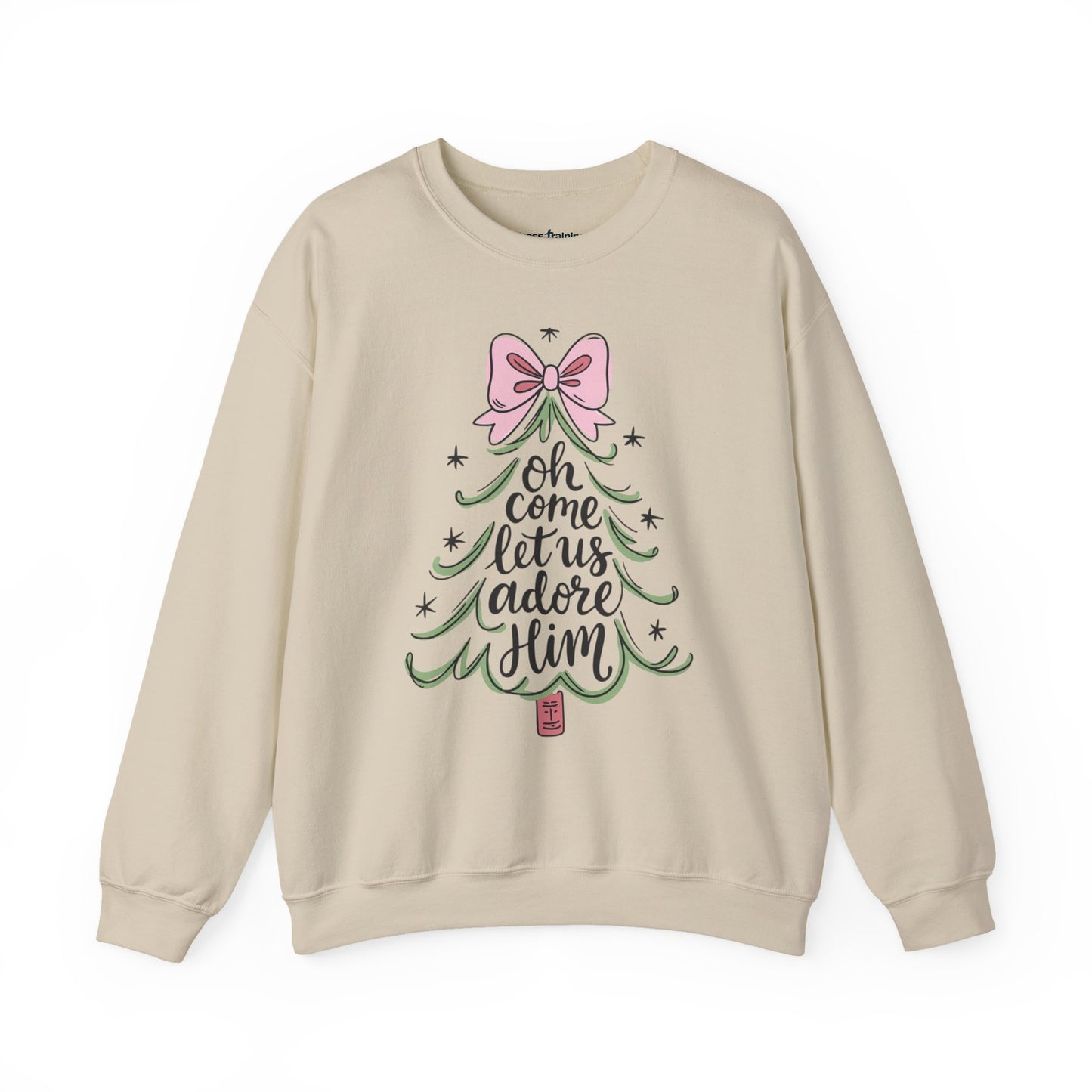 Christmas Tree Sweatshirt – “Oh Come Let Us Adore Him” Holiday Crewneck