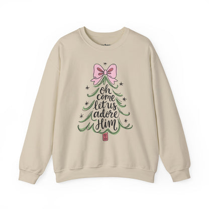 Christmas Tree Sweatshirt – “Oh Come Let Us Adore Him” Holiday Crewneck