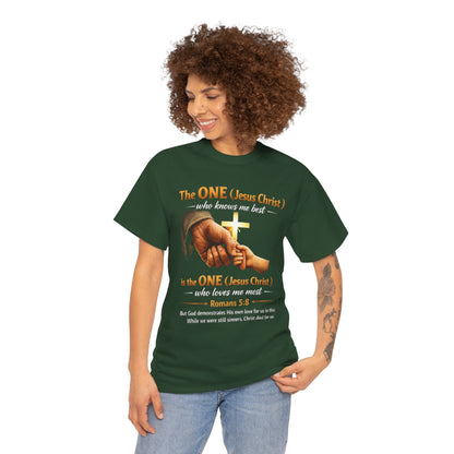 Christian T-Shirt — "The ONE (Jesus Christ)" Cross & Romans 5:8 Inspirational Tee