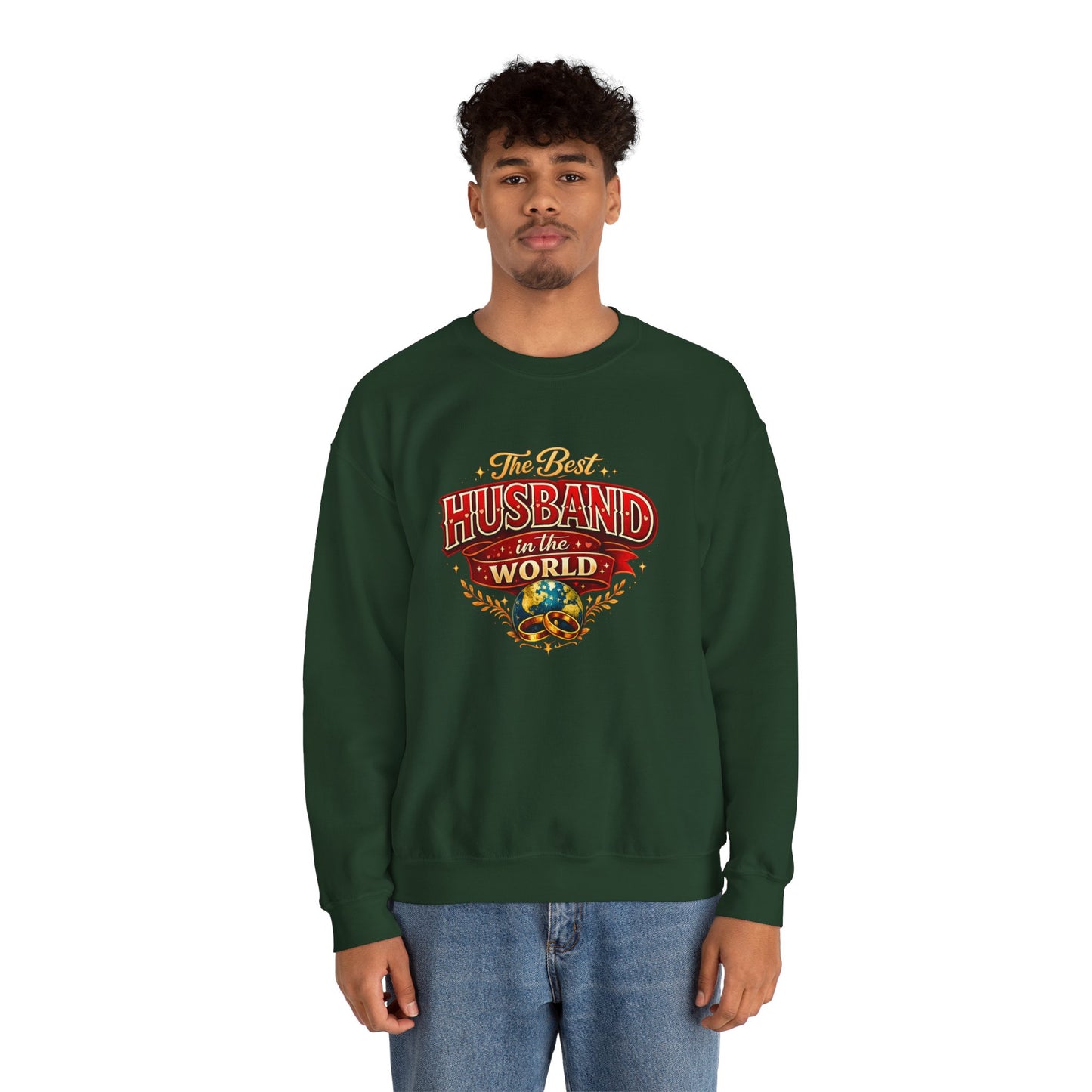 Crewneck Sweatshirt — "The Best Husband in the World" Vintage Globe Gift