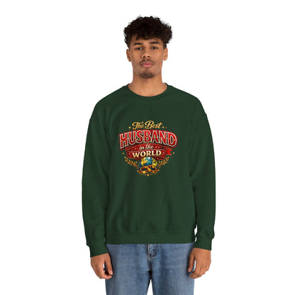 Crewneck Sweatshirt — "The Best Husband in the World" Vintage Globe Gift