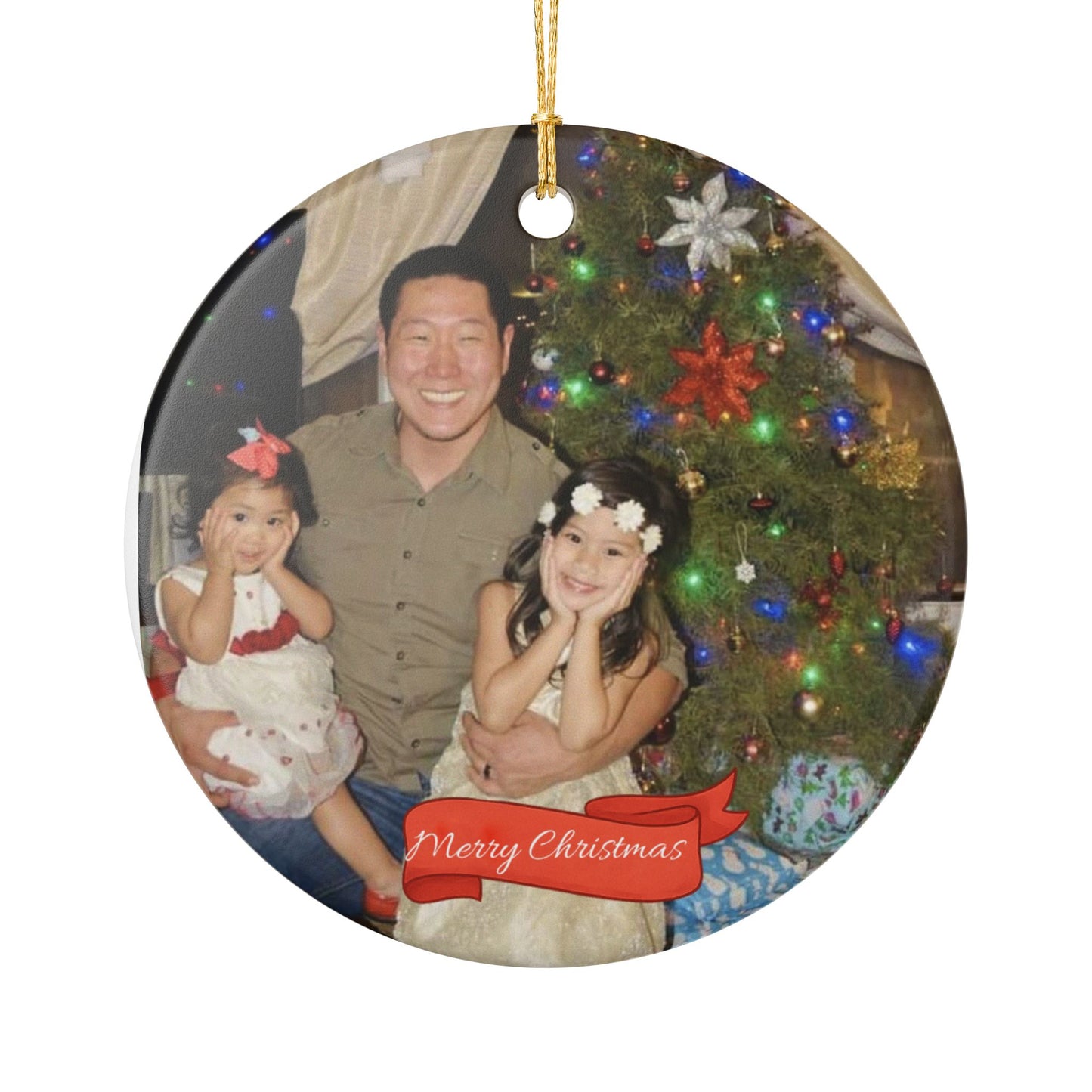 Personalized Ceramic Christmas Ornament - "Merry Christmas" Family Photo Keepsake