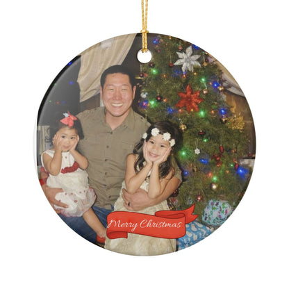 Personalized Ceramic Christmas Ornament - "Merry Christmas" Family Photo Keepsake