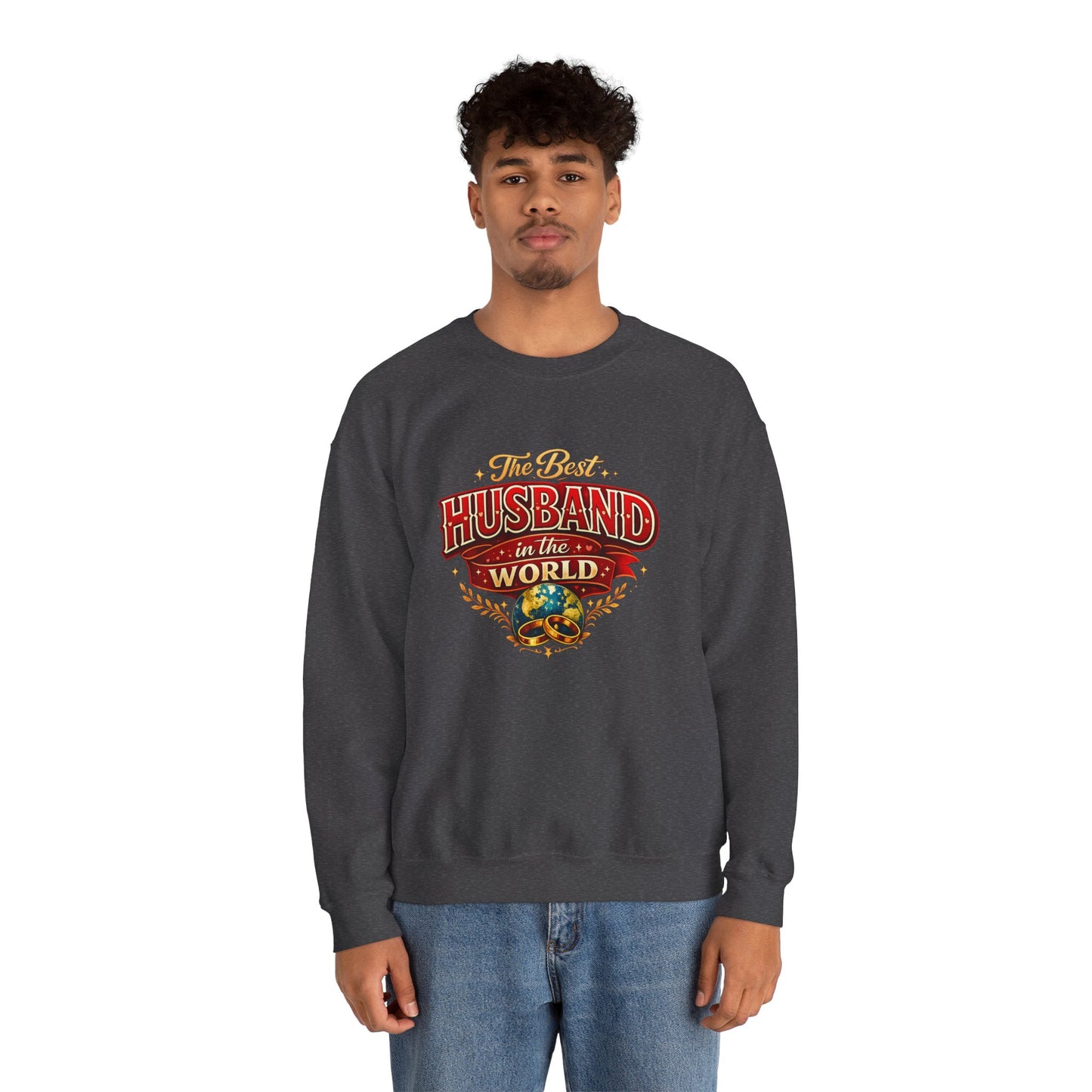 Crewneck Sweatshirt — "The Best Husband in the World" Vintage Globe Gift