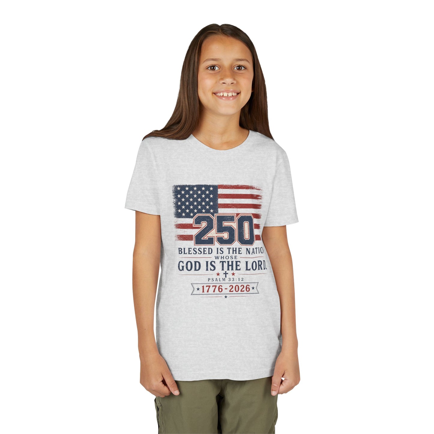 Youth Tee — 250th USA Celebration "Blessed Is the Nation" Patriotic T‑Shirt (1776–2026)