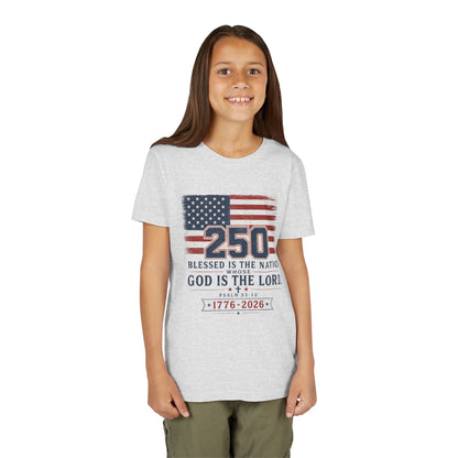Youth Tee — 250th USA Celebration "Blessed Is the Nation" Patriotic T‑Shirt (1776–2026)