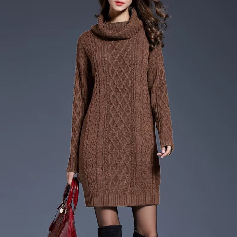 Plus Size Women Casual Knitted Long Sleeve Winter Dresses Sweater Solid Knee Length Loose Fat Female over Size Dresses 4XL