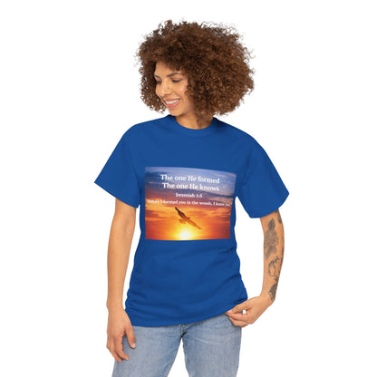 Christian Sunset T-Shirt — "Before I Formed You I Knew You" Scripture Tee