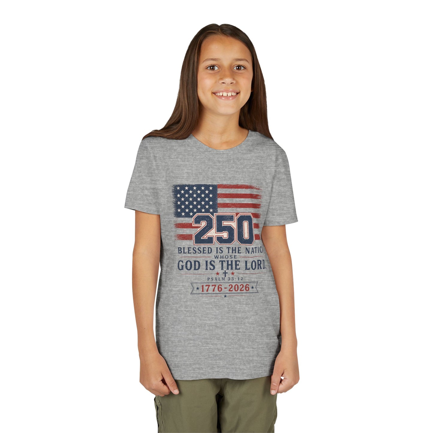 Youth Tee — 250th USA Celebration "Blessed Is the Nation" Patriotic T‑Shirt (1776–2026)