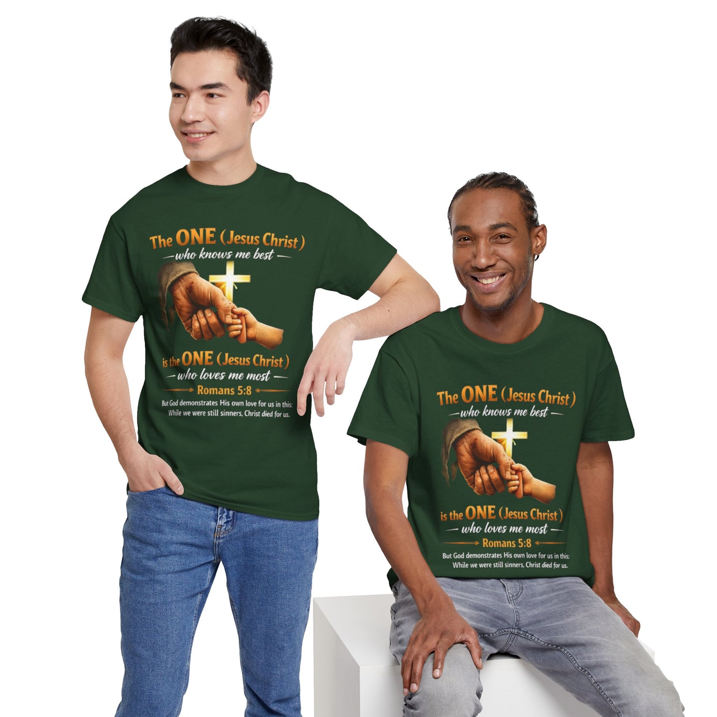 Christian T-Shirt — "The ONE (Jesus Christ)" Cross & Romans 5:8 Inspirational Tee