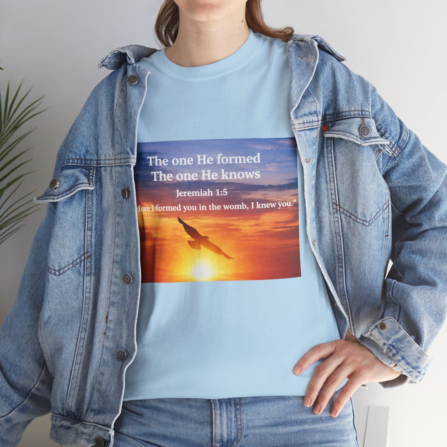 Christian Sunset T-Shirt — "Before I Formed You I Knew You" Scripture Tee