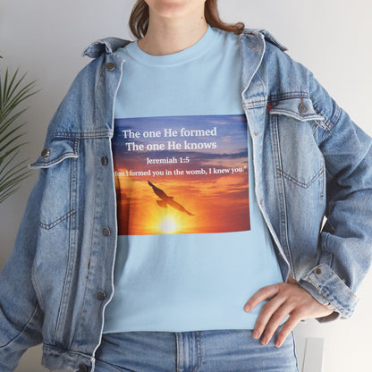 Christian Sunset T-Shirt — "Before I Formed You I Knew You" Scripture Tee