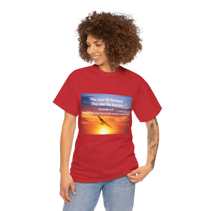 Christian Sunset T-Shirt — "Before I Formed You I Knew You" Scripture Tee