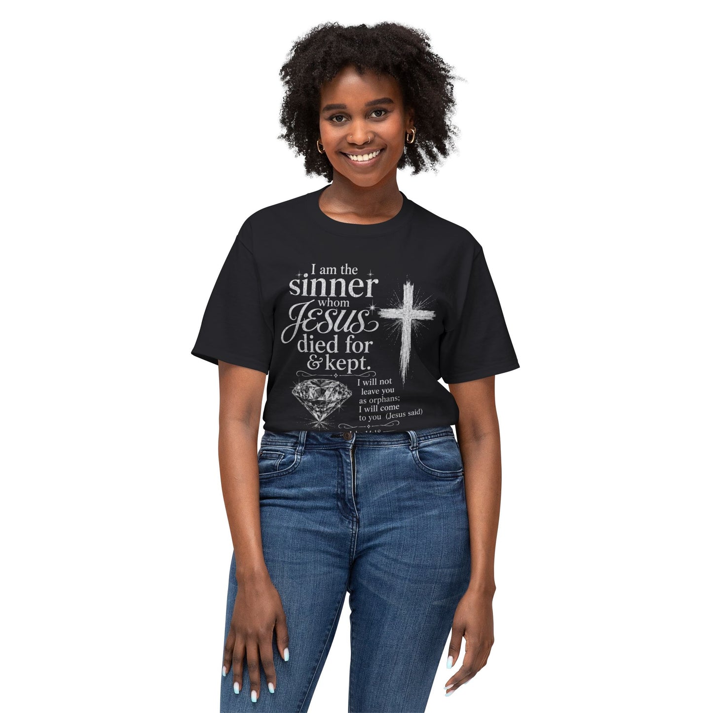 Christian Faith T-Shirt — "I am the sinner whom Jesus died for & kept" Pink Tee