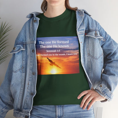 Christian Sunset T-Shirt — "Before I Formed You I Knew You" Scripture Tee
