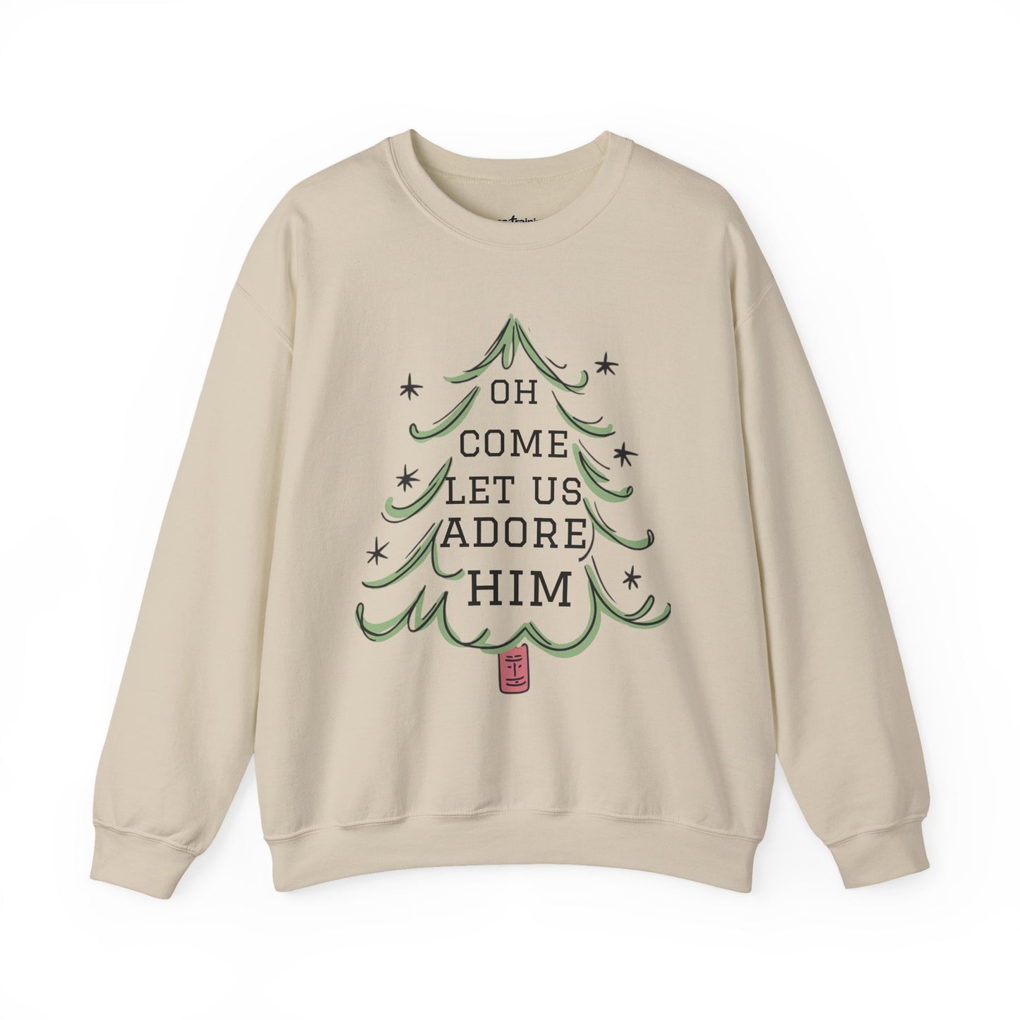 Unisex-Oh Come Let Us Adore Him Sweatshirt — Christmas Tree Nativity Holiday Crewneck