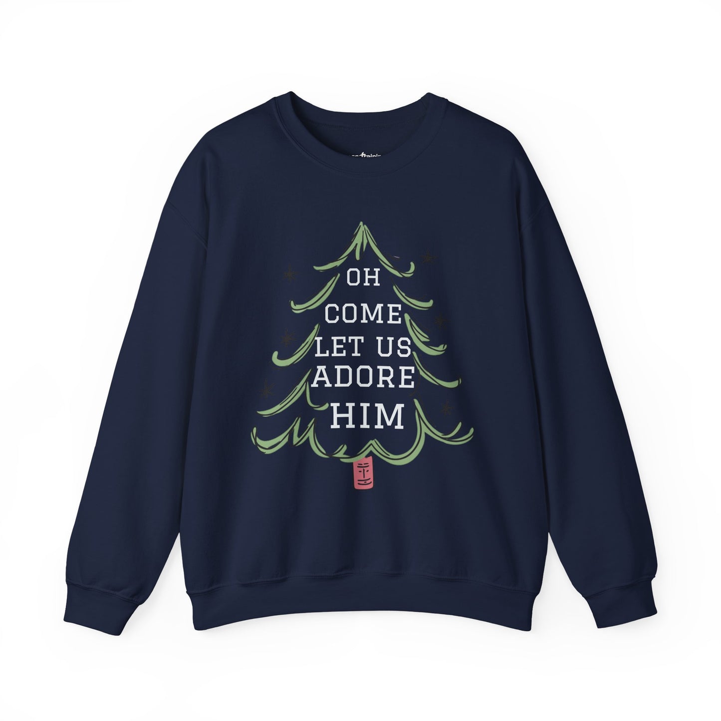 Unisex-Oh Come Let Us Adore Him Sweatshirt — Christmas Tree Nativity Holiday Crewneck