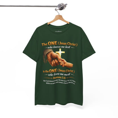 Christian T-Shirt — "The ONE (Jesus Christ)" Cross & Romans 5:8 Inspirational Tee