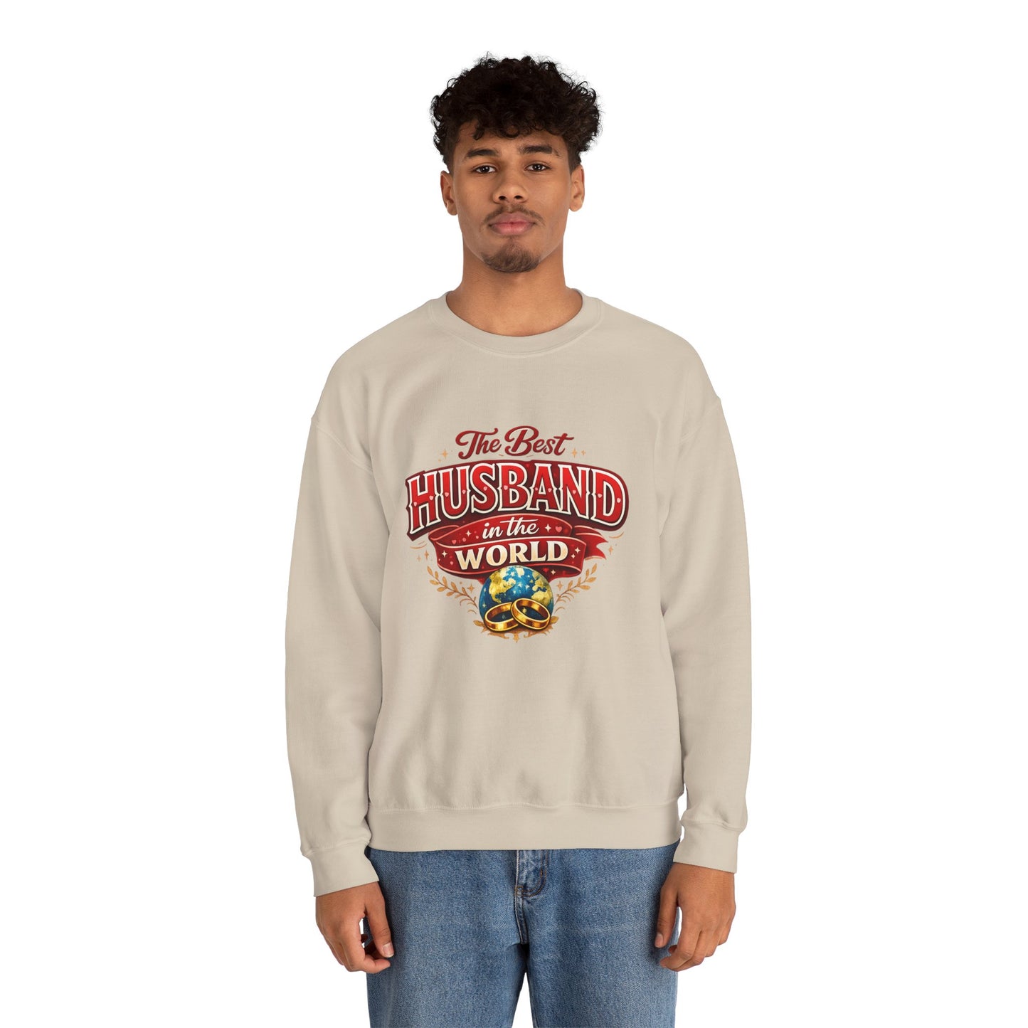 Crewneck Sweatshirt — "The Best Husband in the World" Vintage Globe Gift