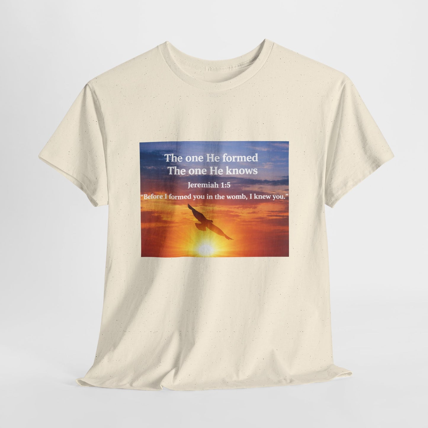 Christian Sunset T-Shirt — "Before I Formed You I Knew You" Scripture Tee