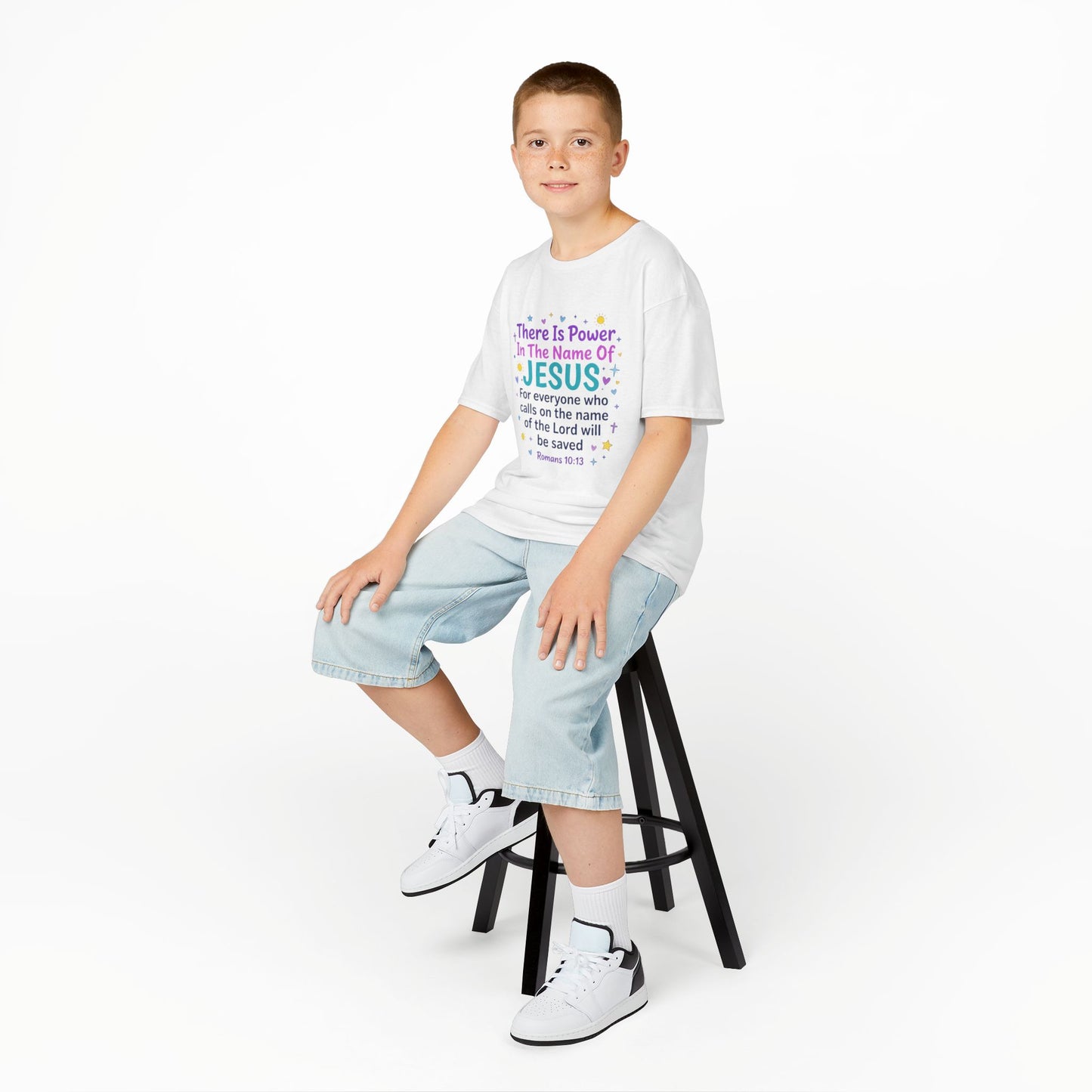Kids T-Shirt - "There Is Power In The Name Of Jesus" Romans 10:13 Christian Tee