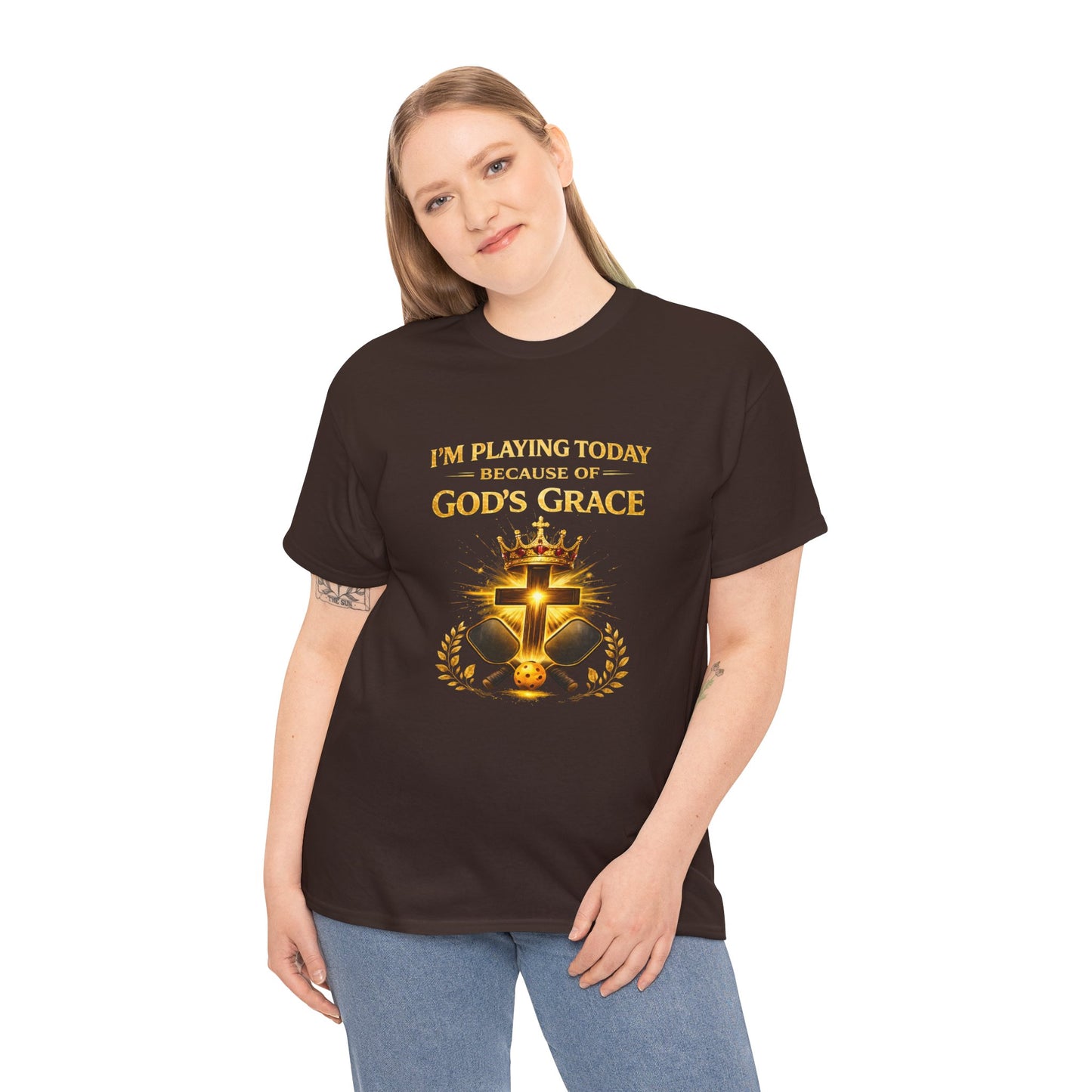 God’s Grace Tee — "I’m Playing Today Because of God’s Grace" Christian T-Shirt (Ephesians 2:8-10)