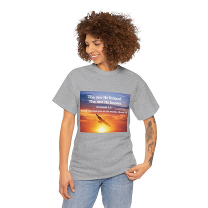 Christian Sunset T-Shirt — "Before I Formed You I Knew You" Scripture Tee