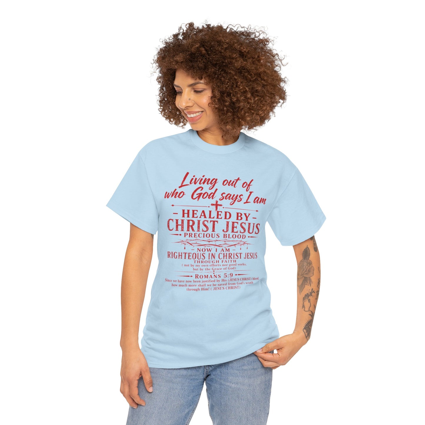 Christian Faith T-Shirt — "Living Out of Who God Says I Am" Inspirational Tee