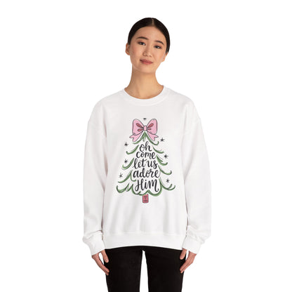 Christmas Tree Sweatshirt – “Oh Come Let Us Adore Him” Holiday Crewneck