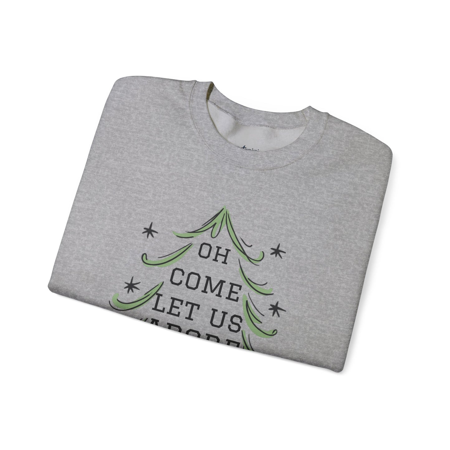 Unisex-Oh Come Let Us Adore Him Sweatshirt — Christmas Tree Nativity Holiday Crewneck