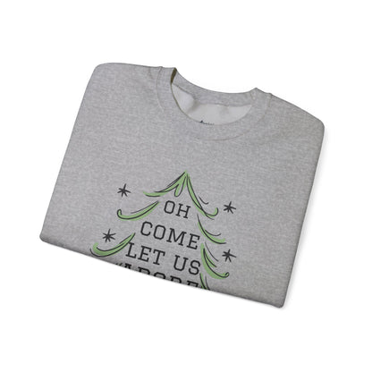 Unisex-Oh Come Let Us Adore Him Sweatshirt — Christmas Tree Nativity Holiday Crewneck