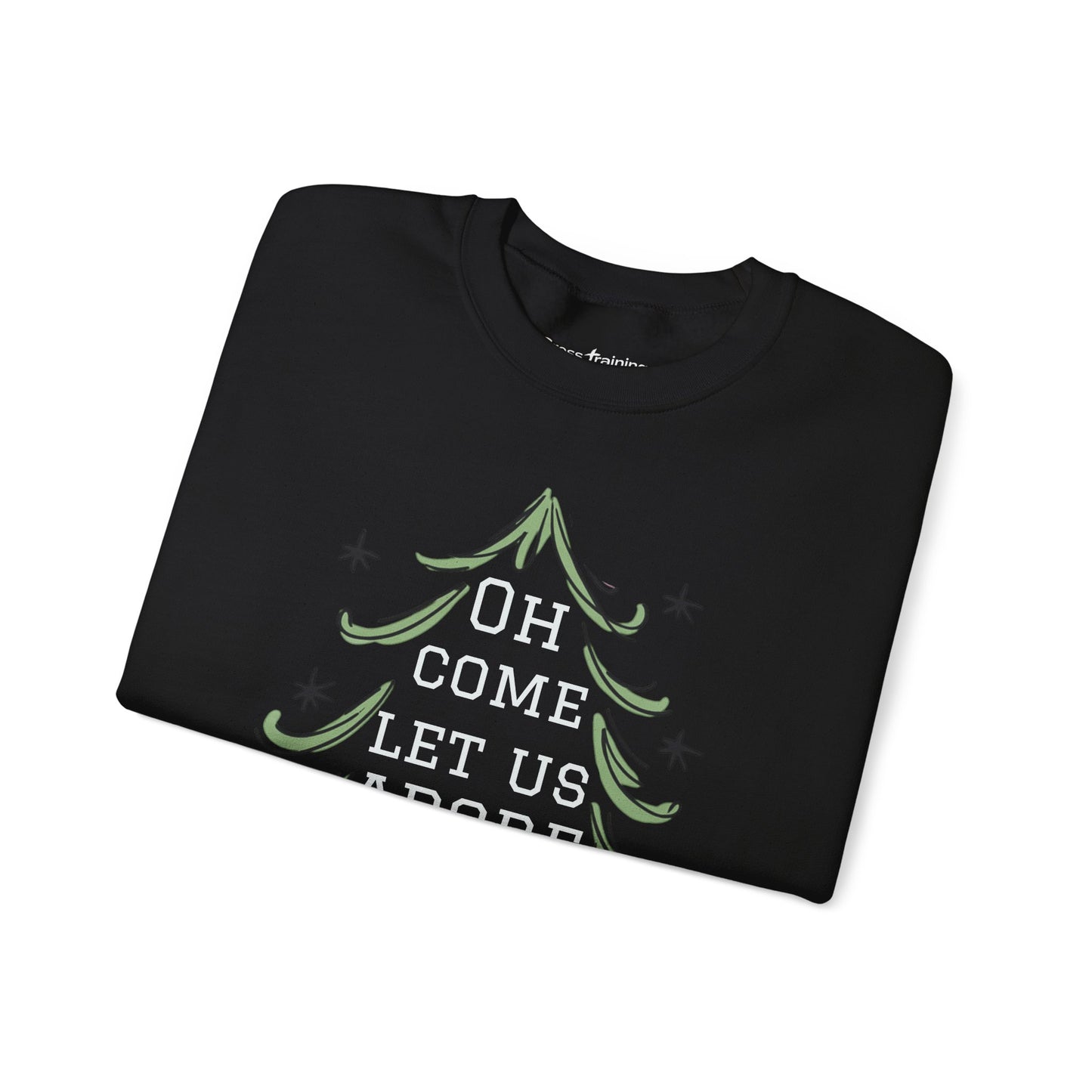 Unisex-Oh Come Let Us Adore Him Sweatshirt — Christmas Tree Nativity Holiday Crewneck
