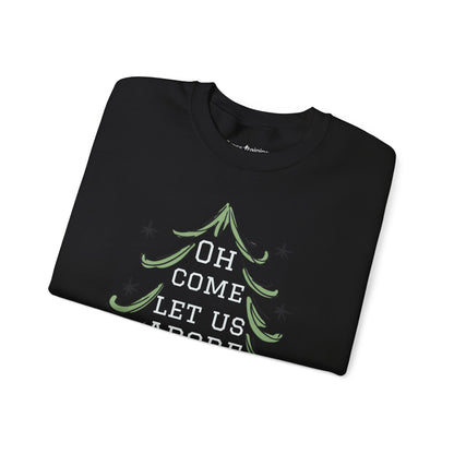 Unisex-Oh Come Let Us Adore Him Sweatshirt — Christmas Tree Nativity Holiday Crewneck
