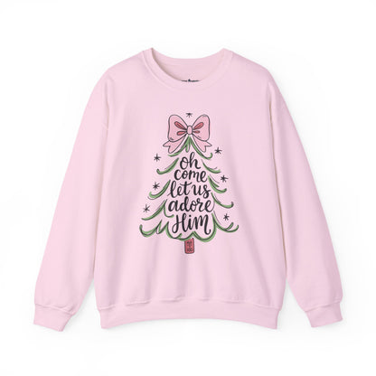 Christmas Tree Sweatshirt – “Oh Come Let Us Adore Him” Holiday Crewneck