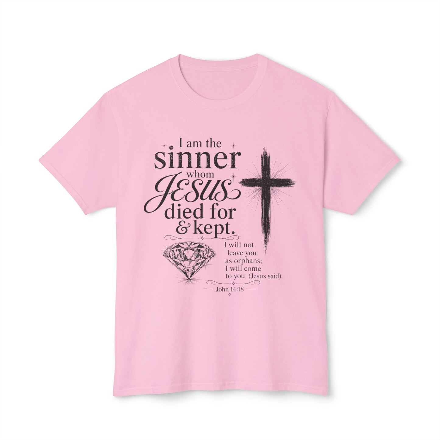 Christian Faith T-Shirt — "I am the sinner whom Jesus died for & kept" Pink Tee